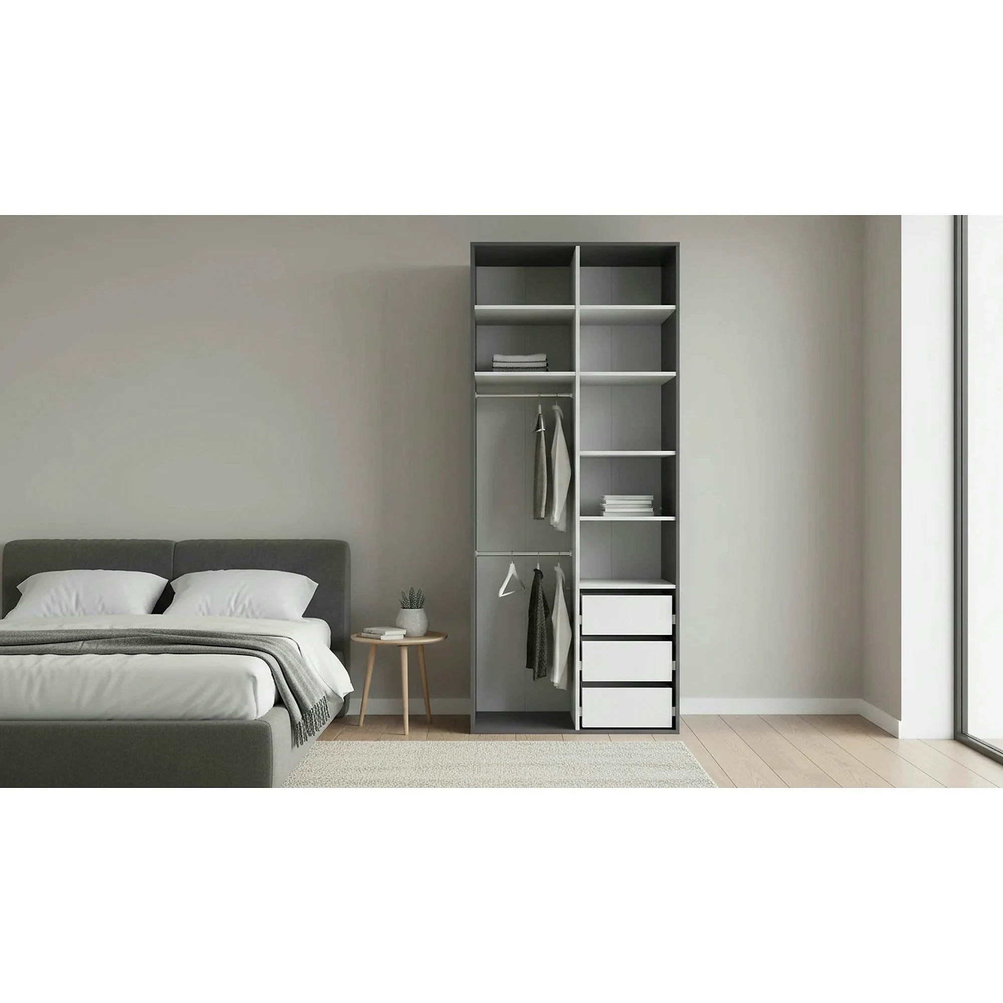 Dulap FLEX, gri grafit, PAL, cu 2 usi, 100x66x240 cm