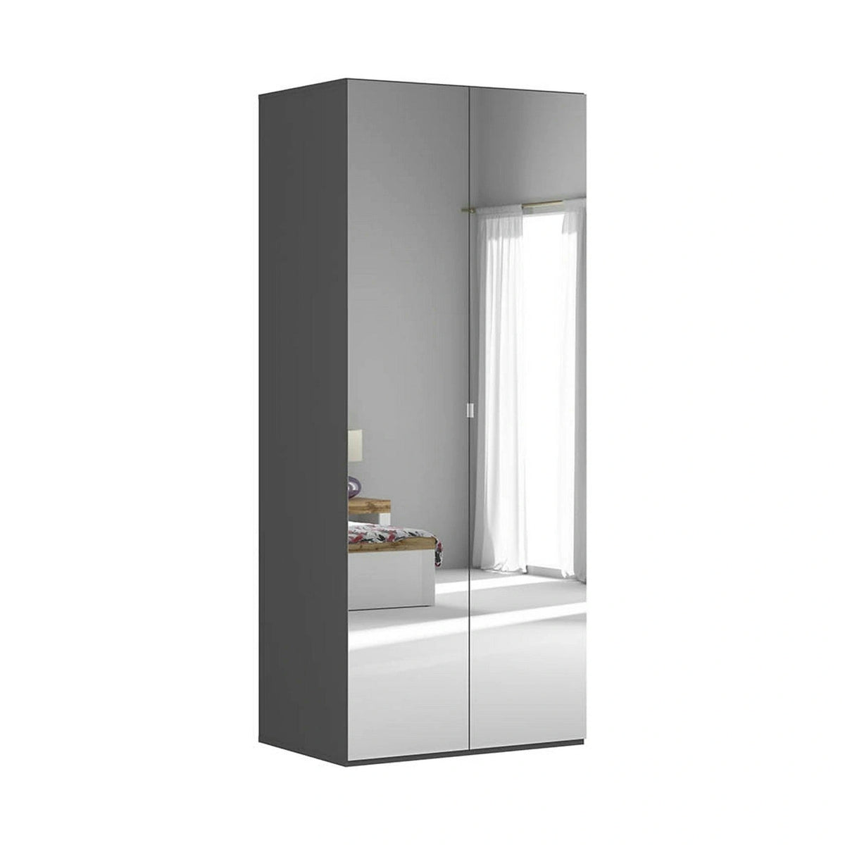 Dulap FLEX, gri grafit, PAL, cu 2 usi si oglinda, 100x66x218 cm