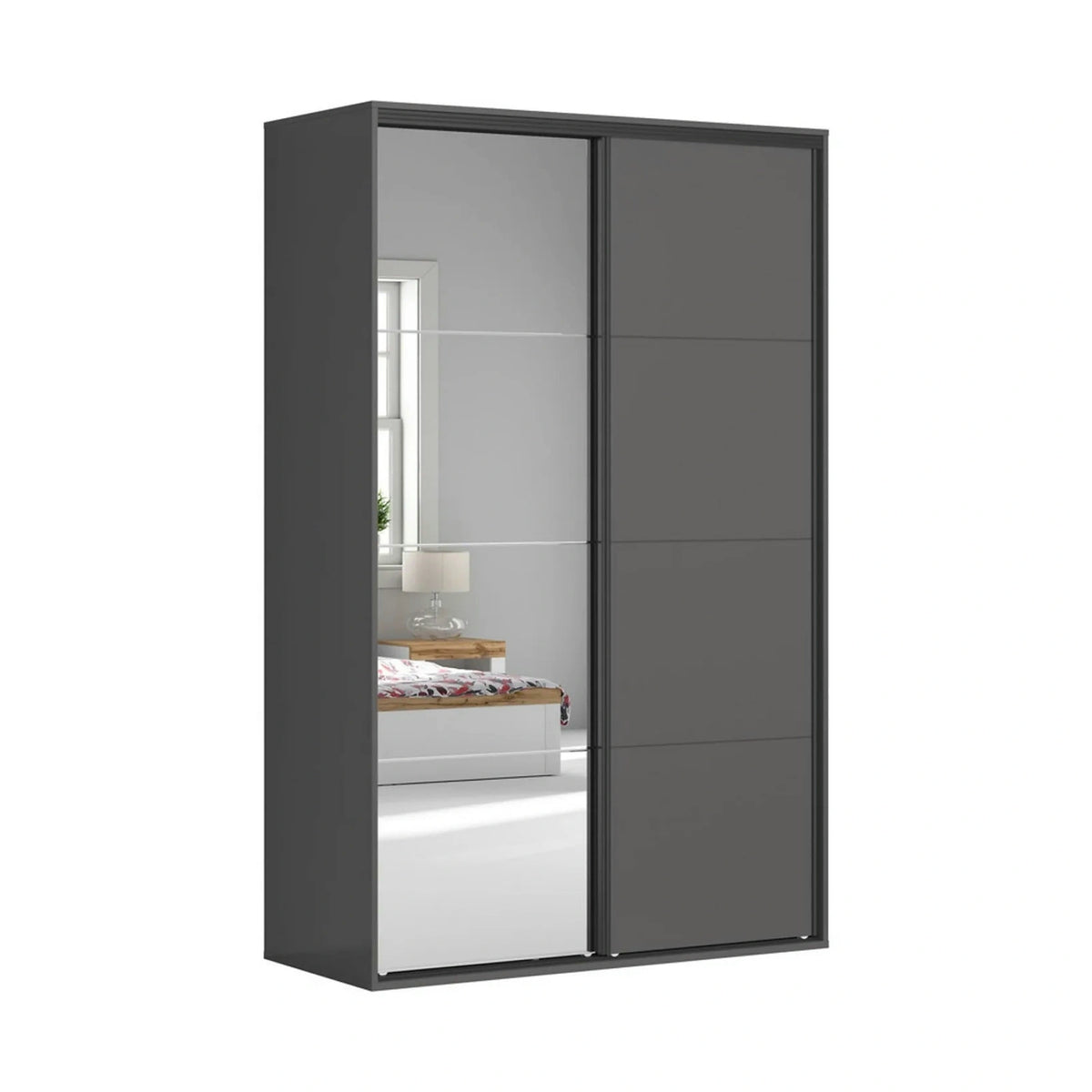 Dulap FLEX, gri grafit, PAL, cu 2 usi si oglinda, 150x66x240 cm
