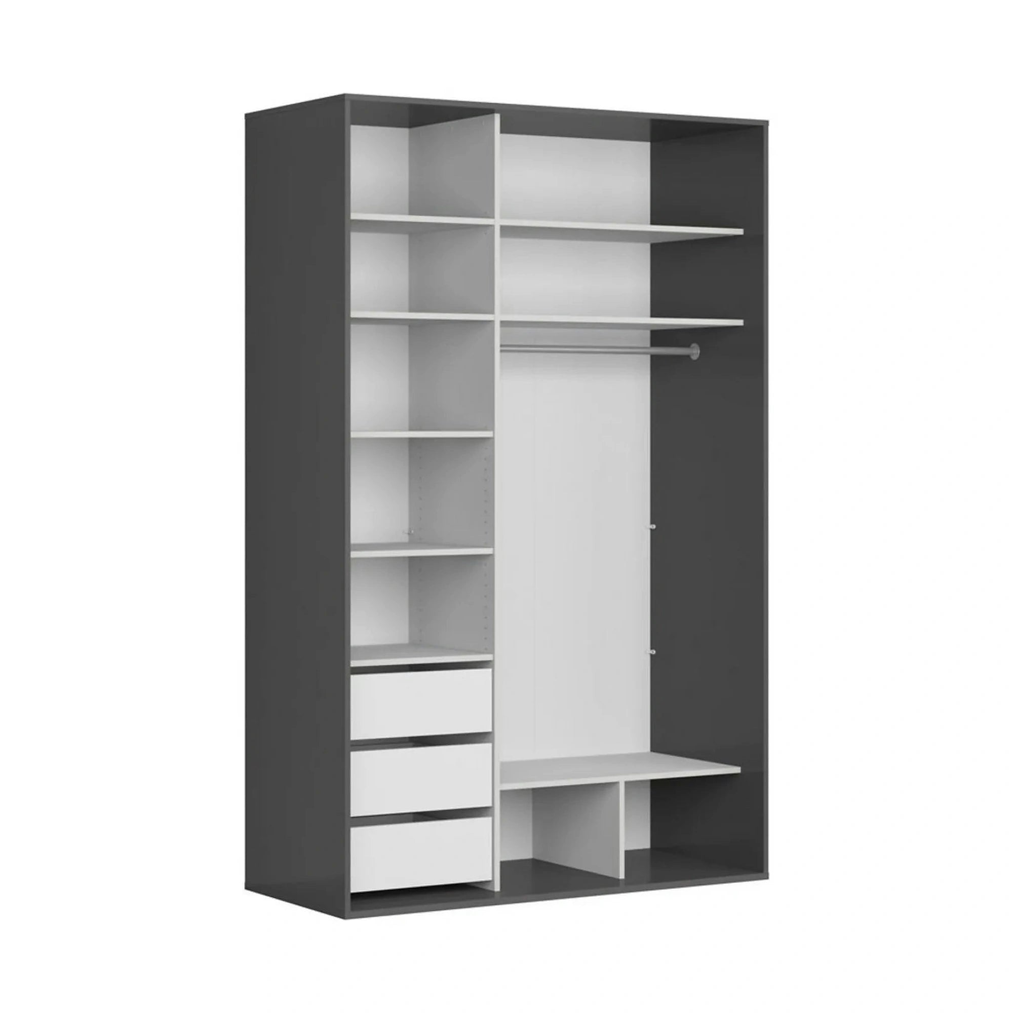 Dulap FLEX, gri grafit, PAL, cu 2 usi si oglinda, 150x66x240 cm
