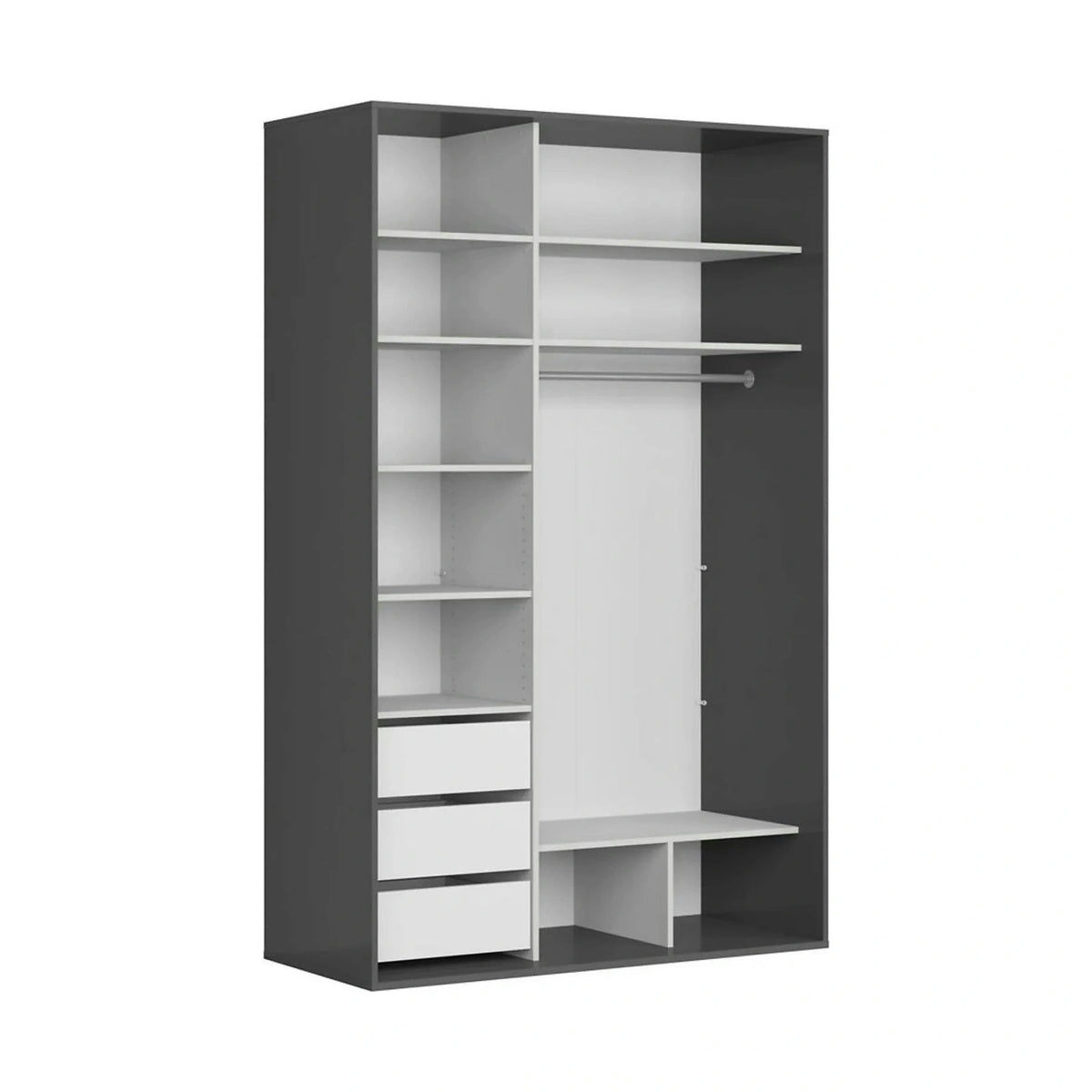 Dulap FLEX, gri grafit, PAL, cu 2 usi si oglinda, 150x66x240 cm
