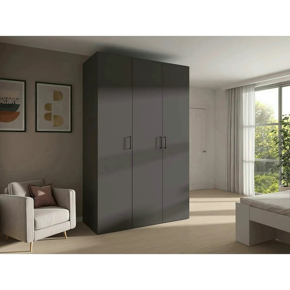Dulap FLEX, gri grafit, PAL, cu 3 usi, 150x66x240 cm