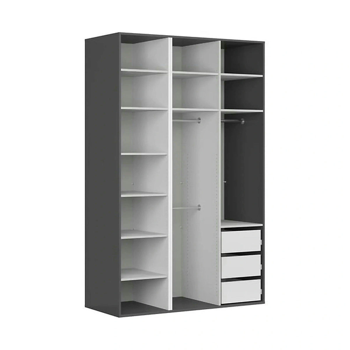 Dulap FLEX, gri grafit, PAL, cu 3 usi, 150x66x240 cm