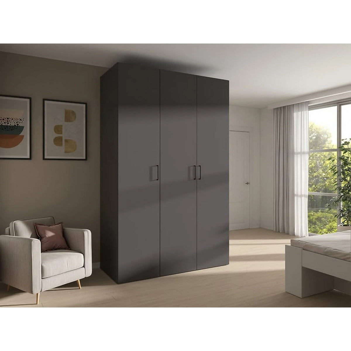 Dulap FLEX, gri grafit, PAL, cu 3 usi, 150x66x240 cm