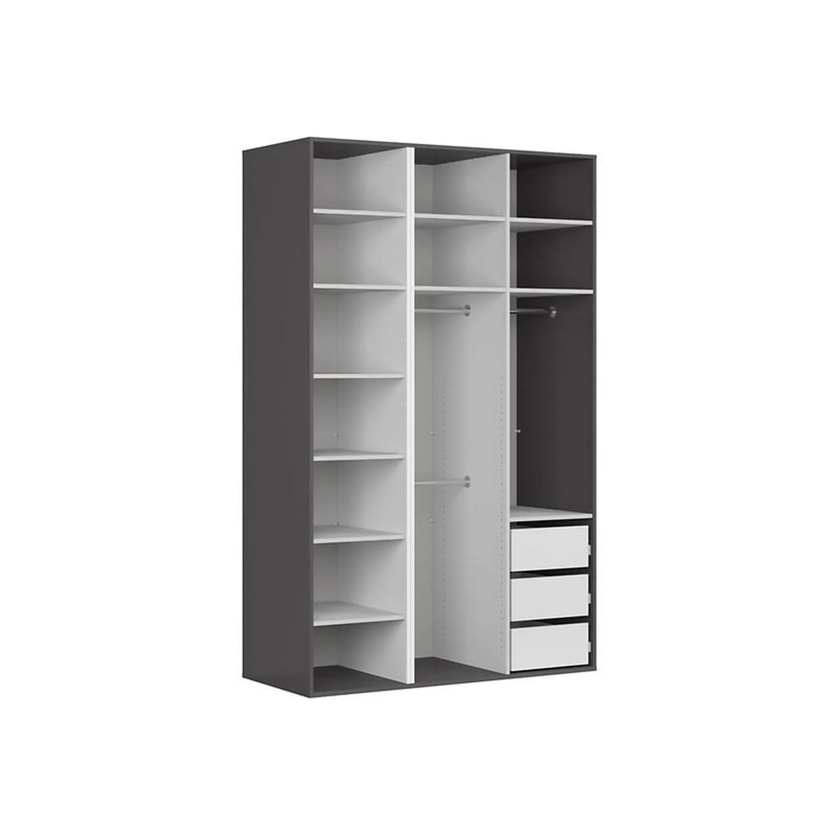 Dulap FLEX, gri grafit, PAL, cu 3 usi, 150x66x240 cm