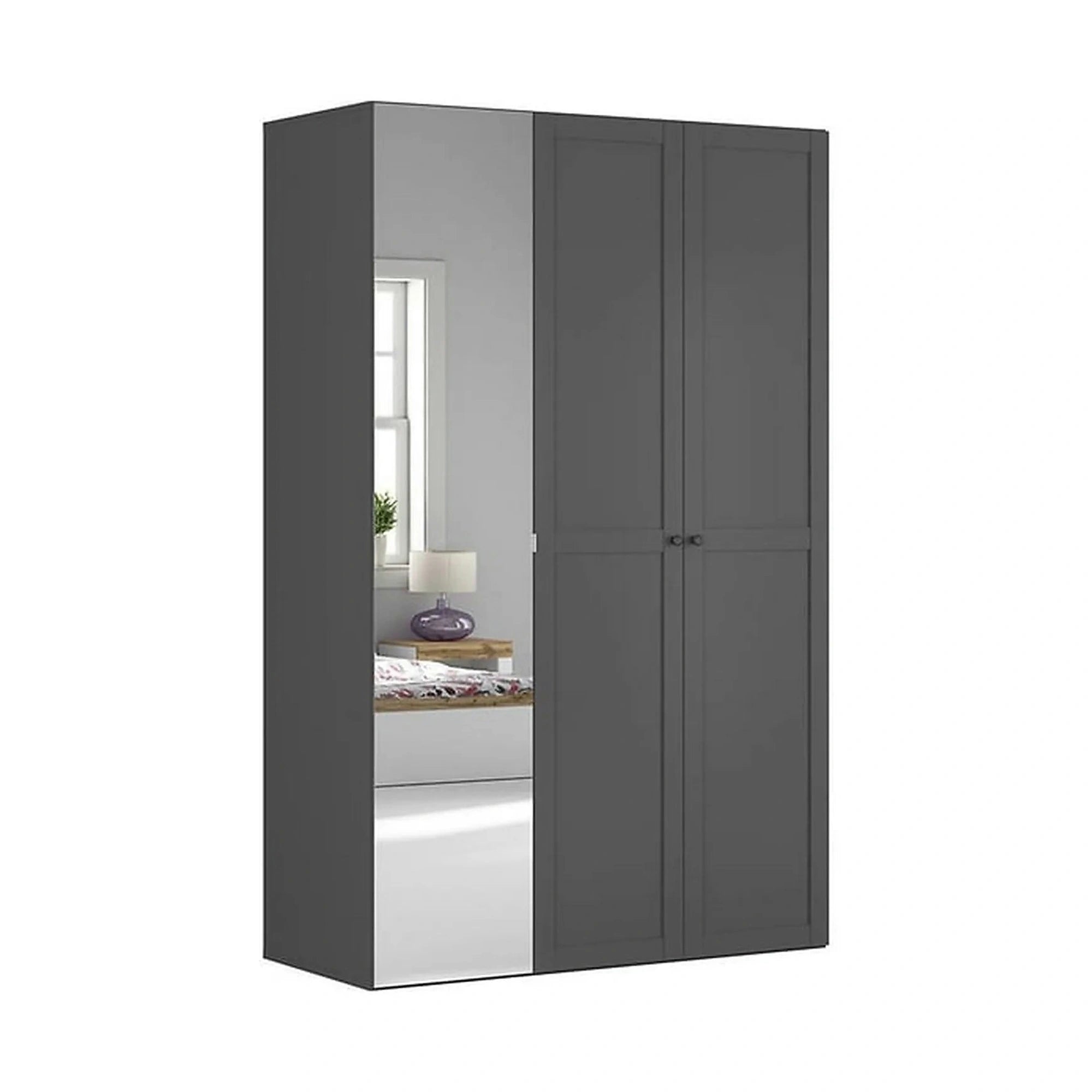 Dulap FLEX, gri grafit, PAL, cu 3 usi si oglinda, 150x66x240 cm