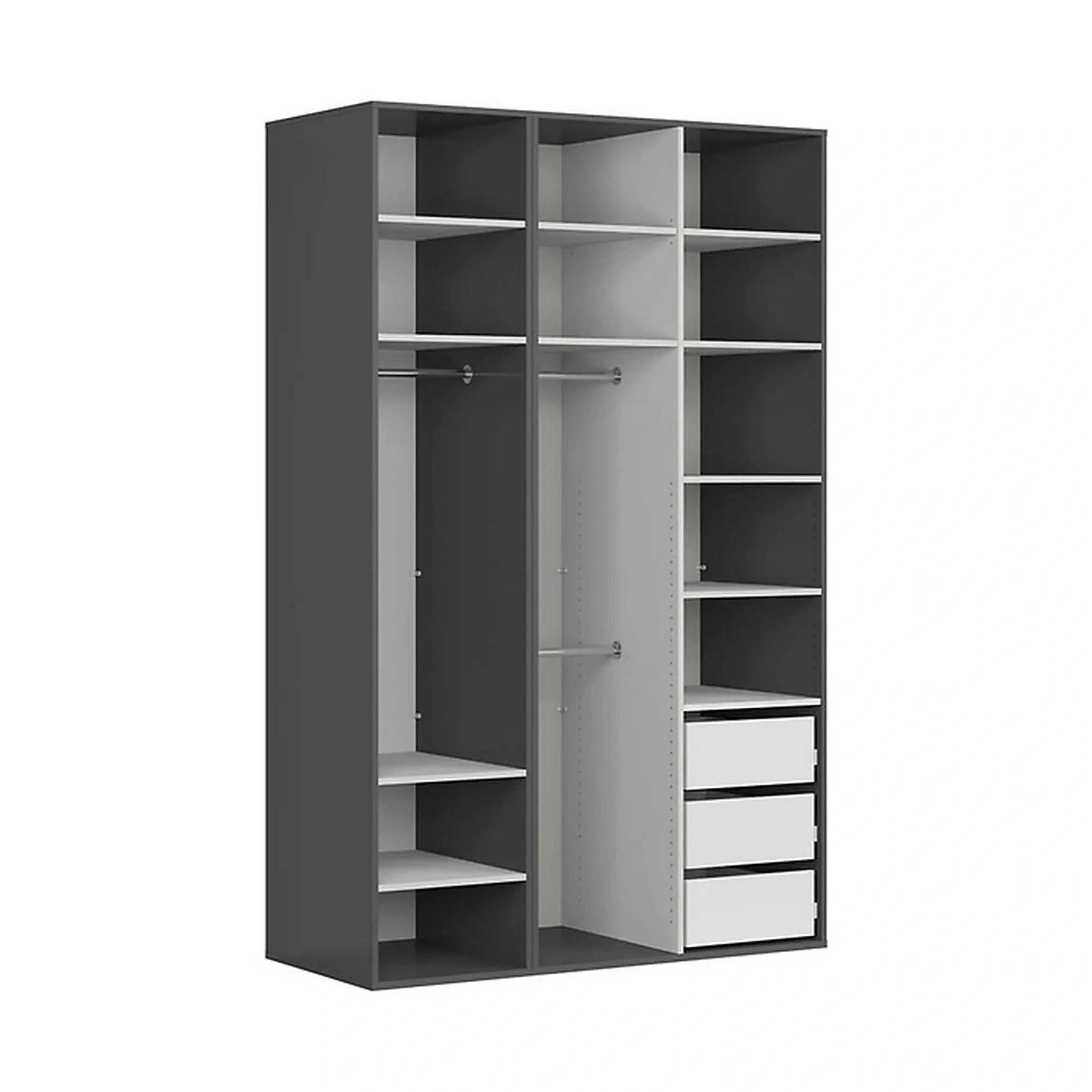 Dulap FLEX, gri grafit, PAL, cu 3 usi si oglinda, 150x66x240 cm