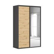Dulap FLEX, gri grafit/stejar artisan, cu 2 usi si oglinda, 150x66x240 cm