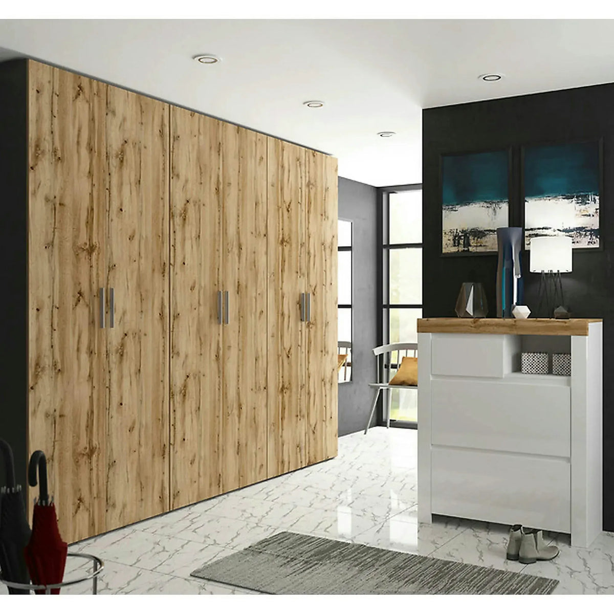 Dulap FLEX, gri grafit/stejar artisan, PAL, cu 2 usi, 100x66x240 cm