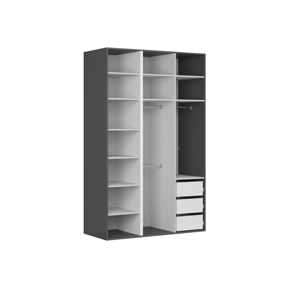 Dulap FLEX, gri grafit/stejar artisan, PAL, cu 3 usi, 150x66x240 cm