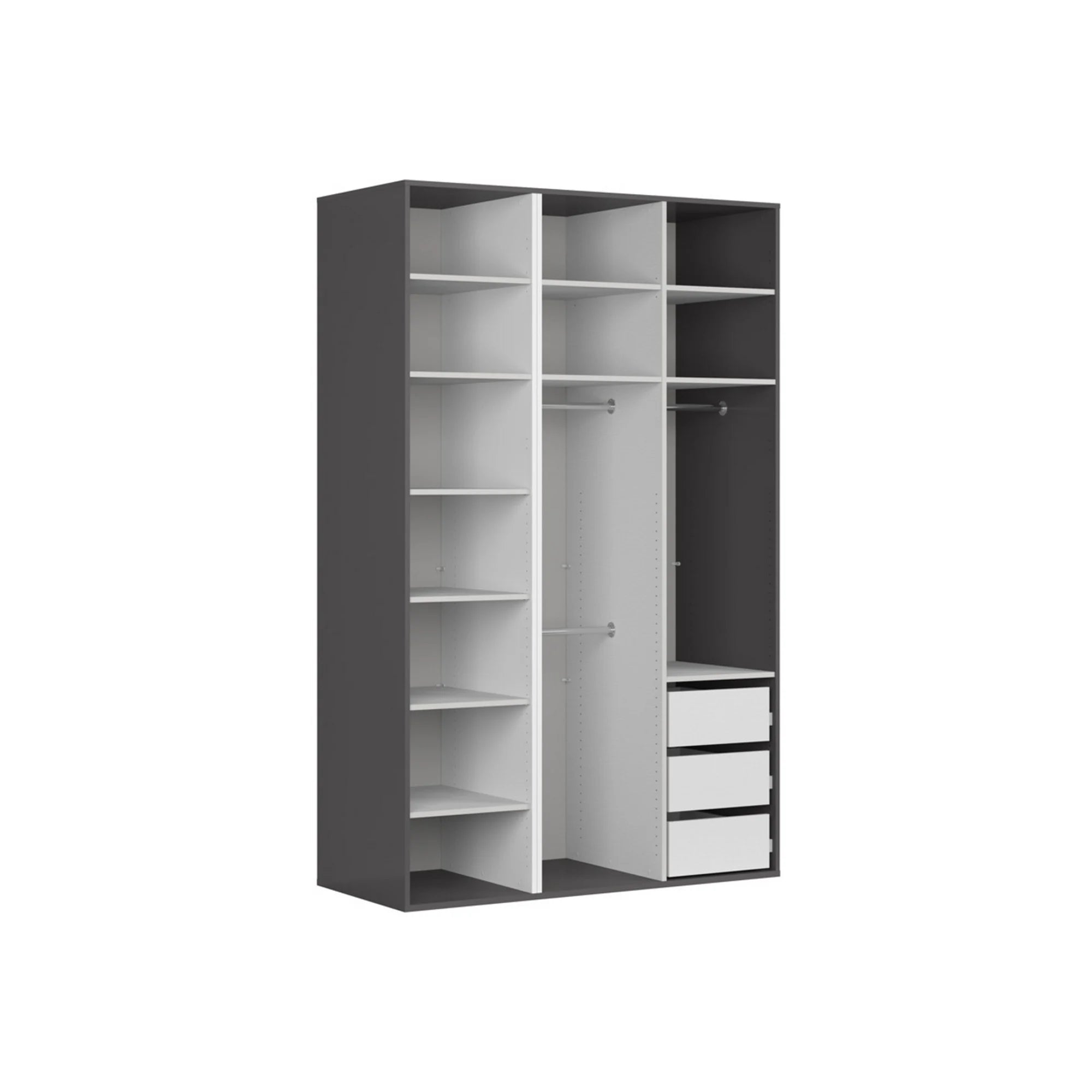 Dulap FLEX, gri grafit/stejar artisan, PAL, cu 3 usi, 150x66x240 cm