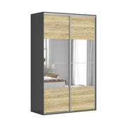 Dulap FLEX, gri grafit/stejar, cu 2 usi si 2 oglinzi, 150x66x240 cm