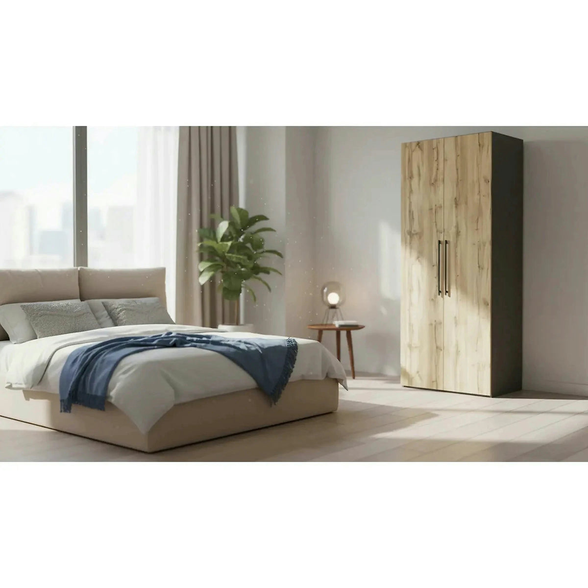 Dulap FLEX, gri grafit/stejar wotan, PAL, cu 2 usi, 100x66x240 cm
