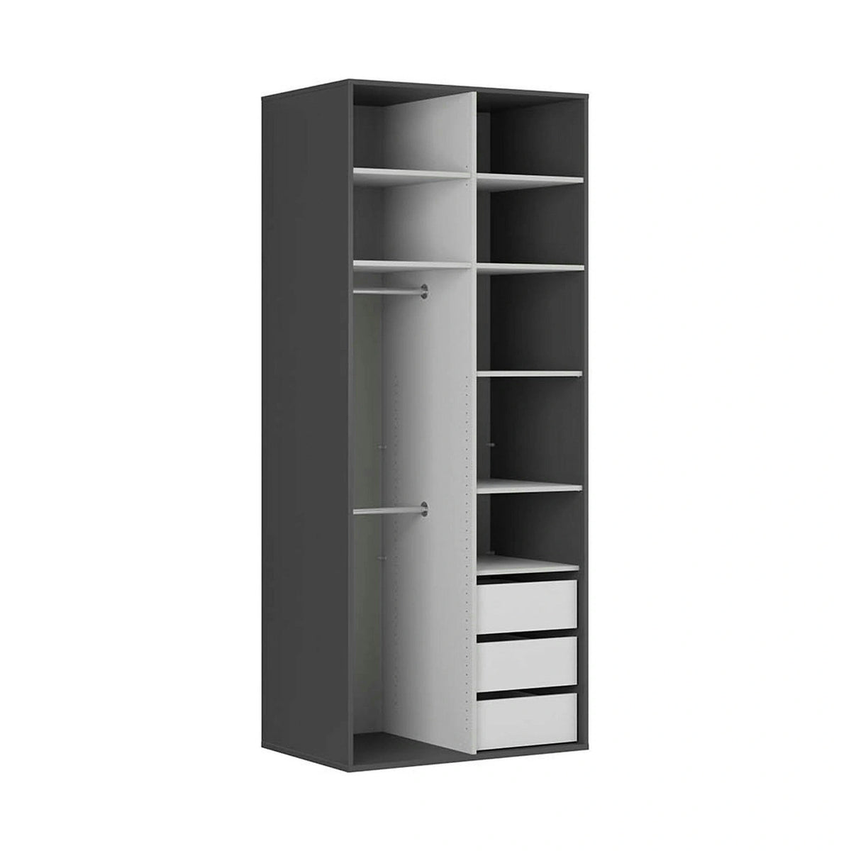 Dulap FLEX, gri grafit/stejar wotan, PAL, cu 2 usi, 100x66x240 cm