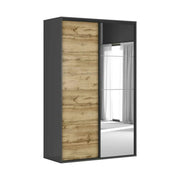 Dulap FLEX, gri grafit/stejar wotan, PAL, cu 2 usi si oglinda, 150x66x240 cm