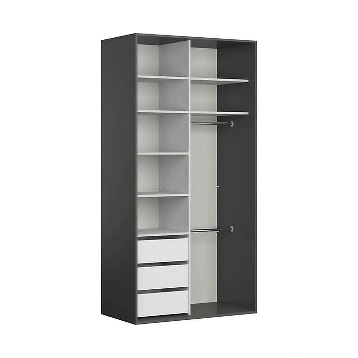 Dulap FLEX, negru lucios/gri grafit, PAL, cu 2 usi, 120x66x240 cm