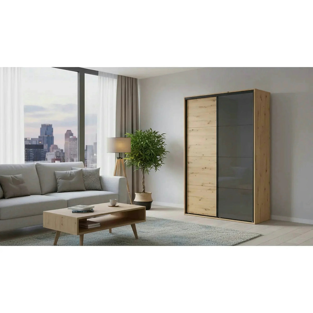 Dulap FLEX, stejar artisan/gri grafi, PAL, cu 2 usi, 150x66x240 cm
