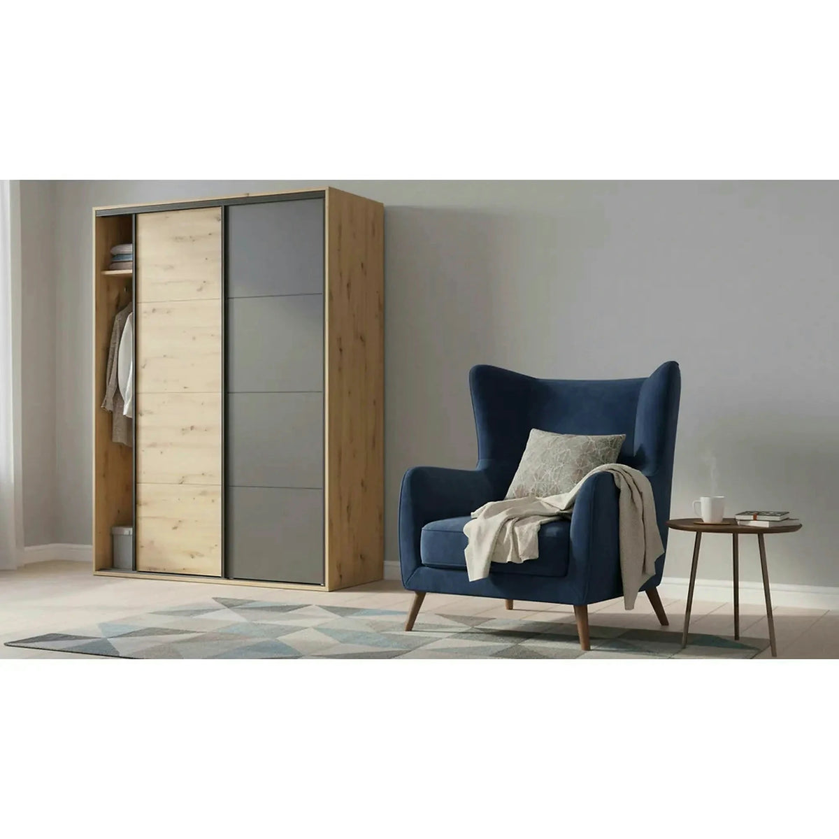 Dulap FLEX, stejar artisan/gri grafit, PAL, cu 2 usi, 150x66x240 cm