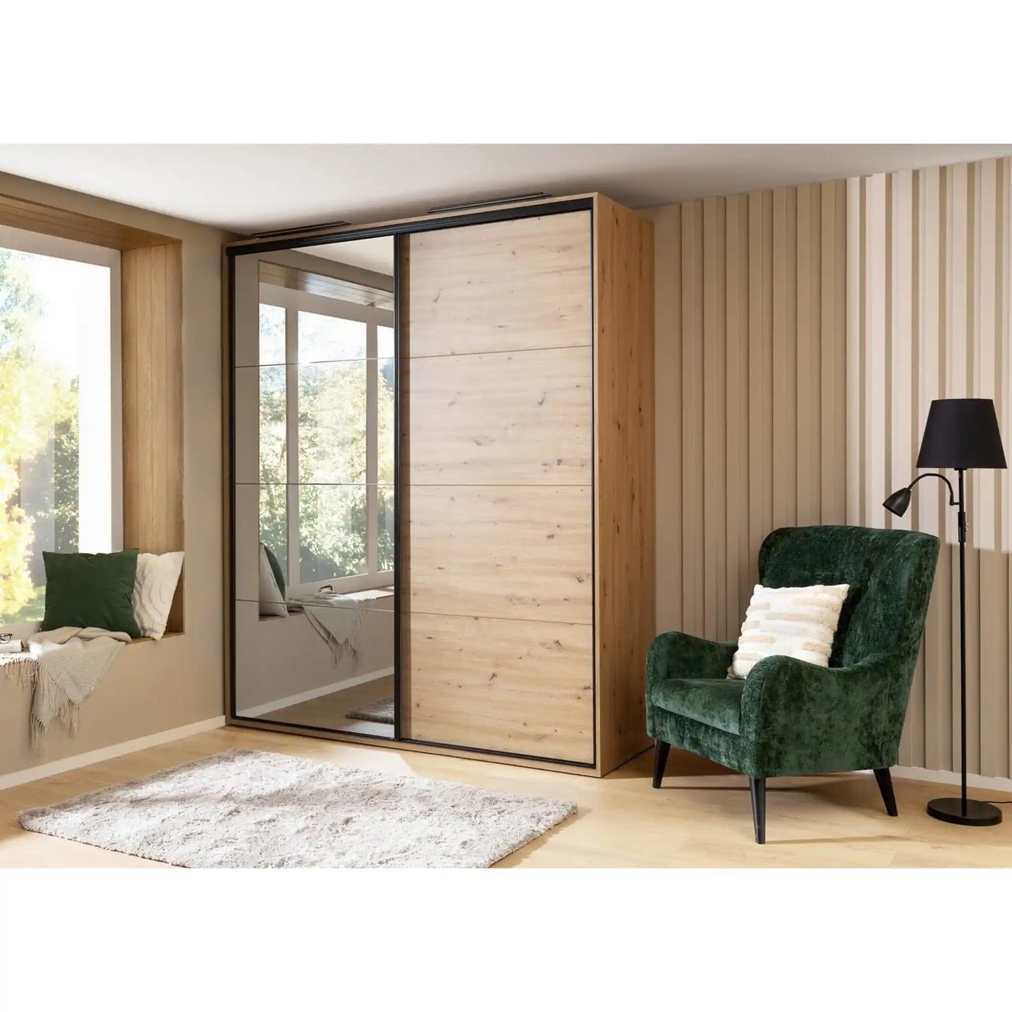 Dulap FLEX, stejar artisan, PAL, cu 2 usi glisante, 200x66x240 cm