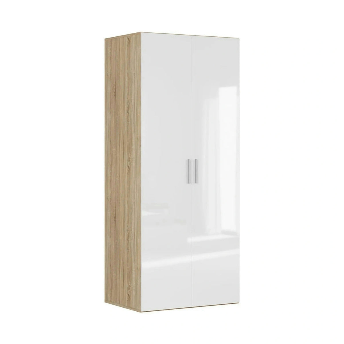 Dulap FLEX, stejar sonoma/alb lucios, PAL, cu 2 usi, 100x66x240 cm