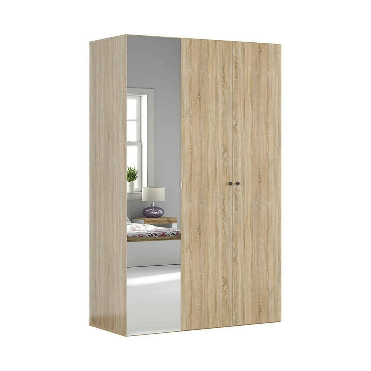 Dulap FLEX, stejar sonoma, PAL, cu 3 usi si oglinda, 150x66x240 cm