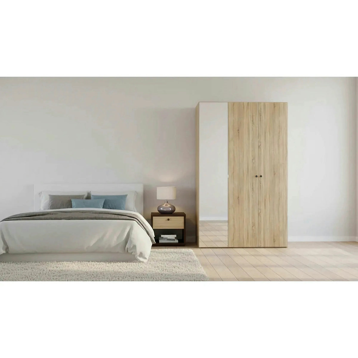 Dulap FLEX, stejar sonoma, PAL, cu 3 usi si oglinda, 150x66x240 cm