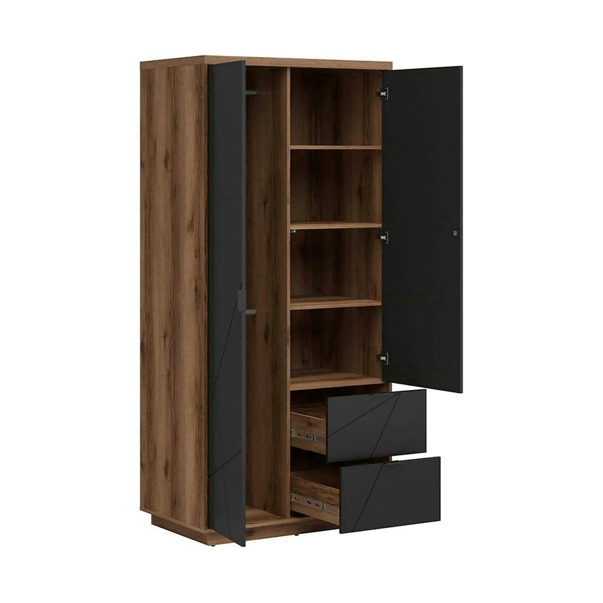 Dulap FORN, nuc/negru mat, PAL melaminat, cu 2 usi si 2 sertare, 94x57x201 cm