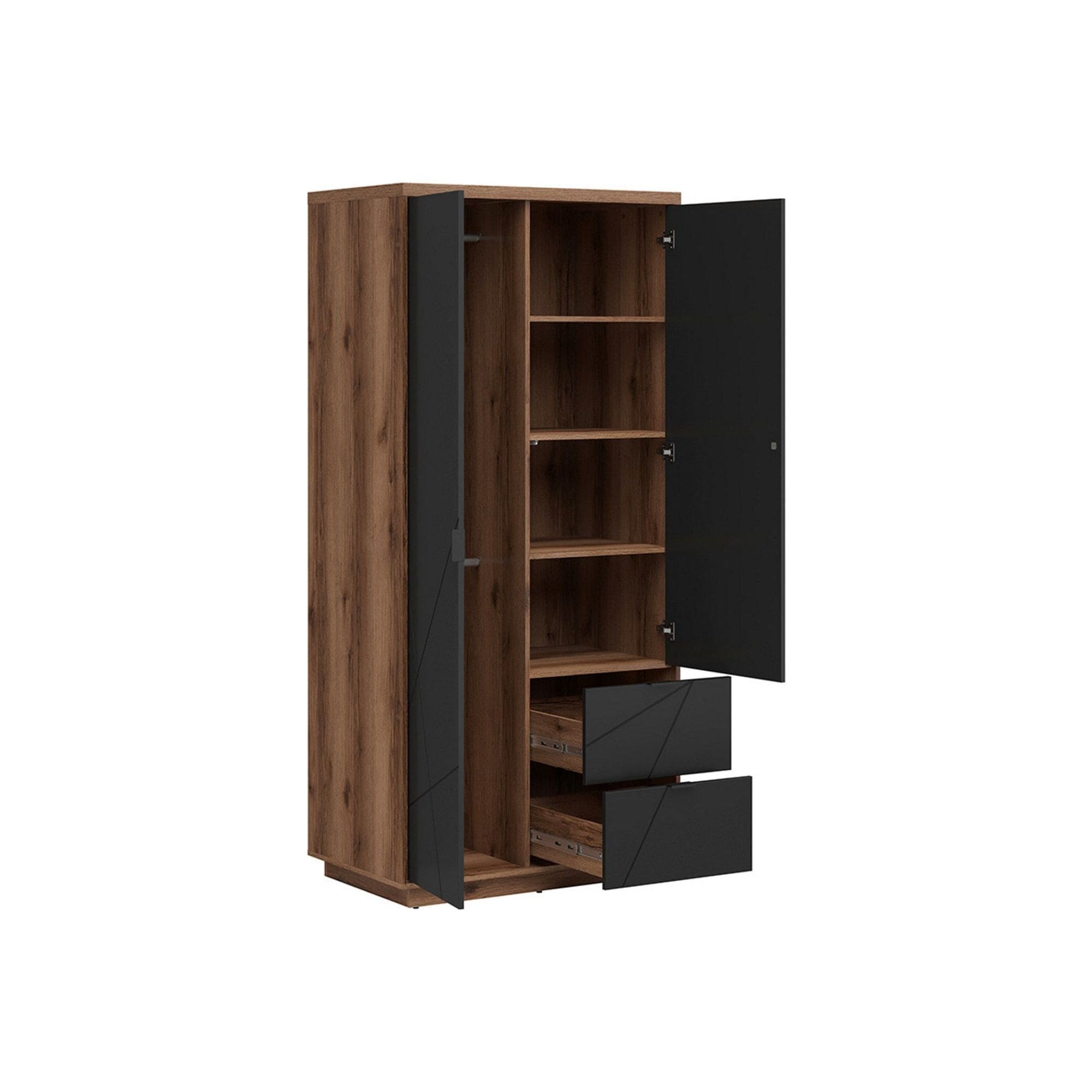 Dulap FORN, nuc/negru mat, PAL melaminat, cu 2 usi si 2 sertare, 94x57x201 cm