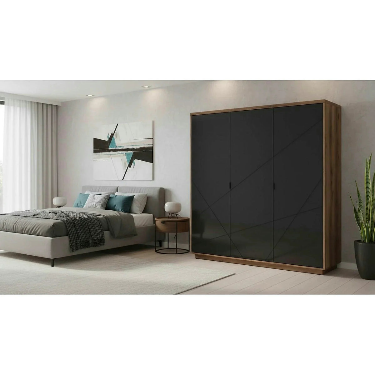 Dulap FORN, nuc/negru mat, PAL melaminat, cu 3 usi, 180x57x201 cm