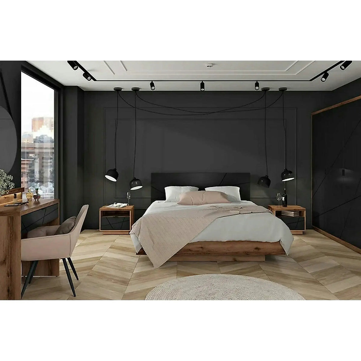 Dulap FORN, nuc/negru mat, PAL melaminat, cu 3 usi, 180x57x201 cm
