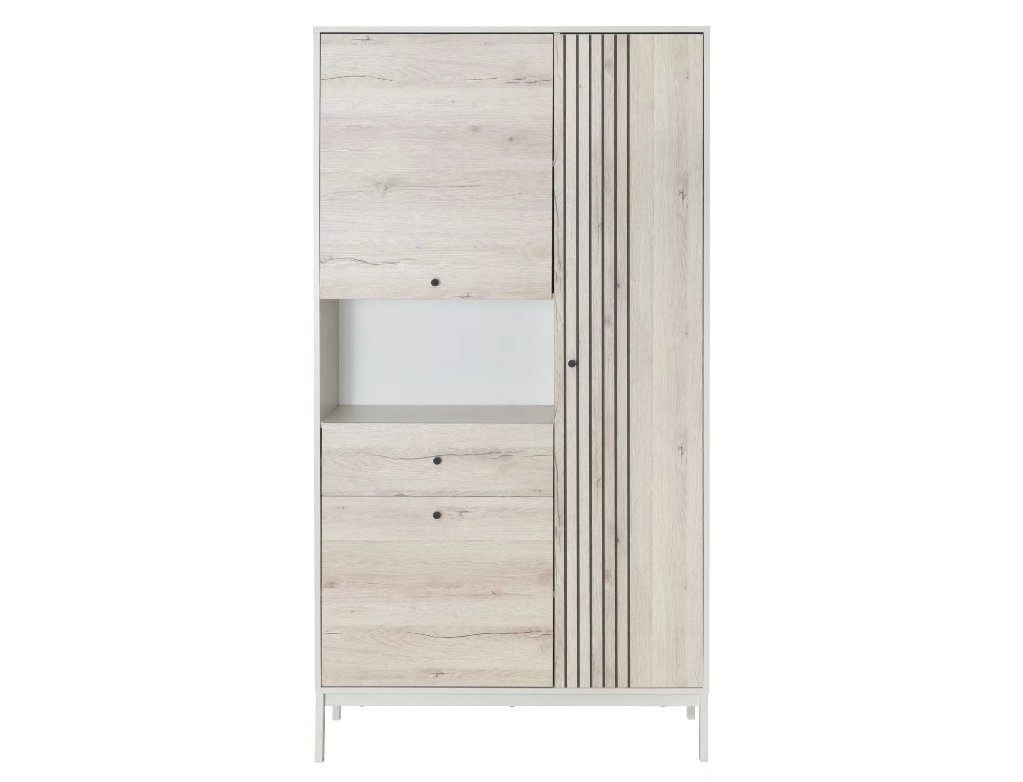 Dulap FROST R1, stejar alpin/alb, PAL/metal, cu 3 usi si un sertar, 100x40x191 cm