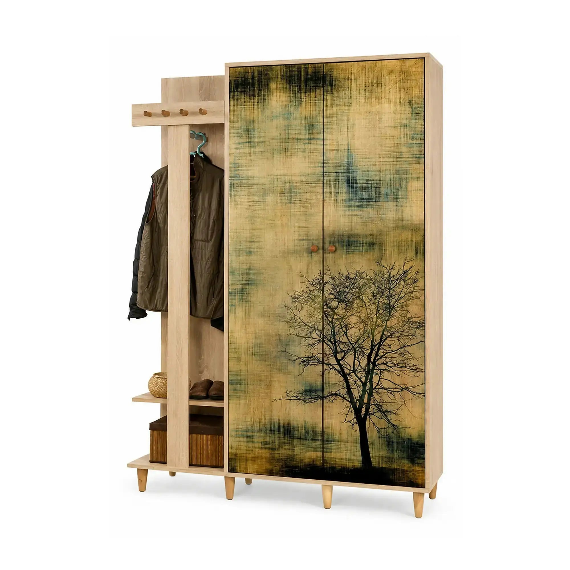 Dulap GARMANTO 135-729, stejar deschis cu imprimeu, PAL melaminat, cu 2 usi, 135x36x194 cm