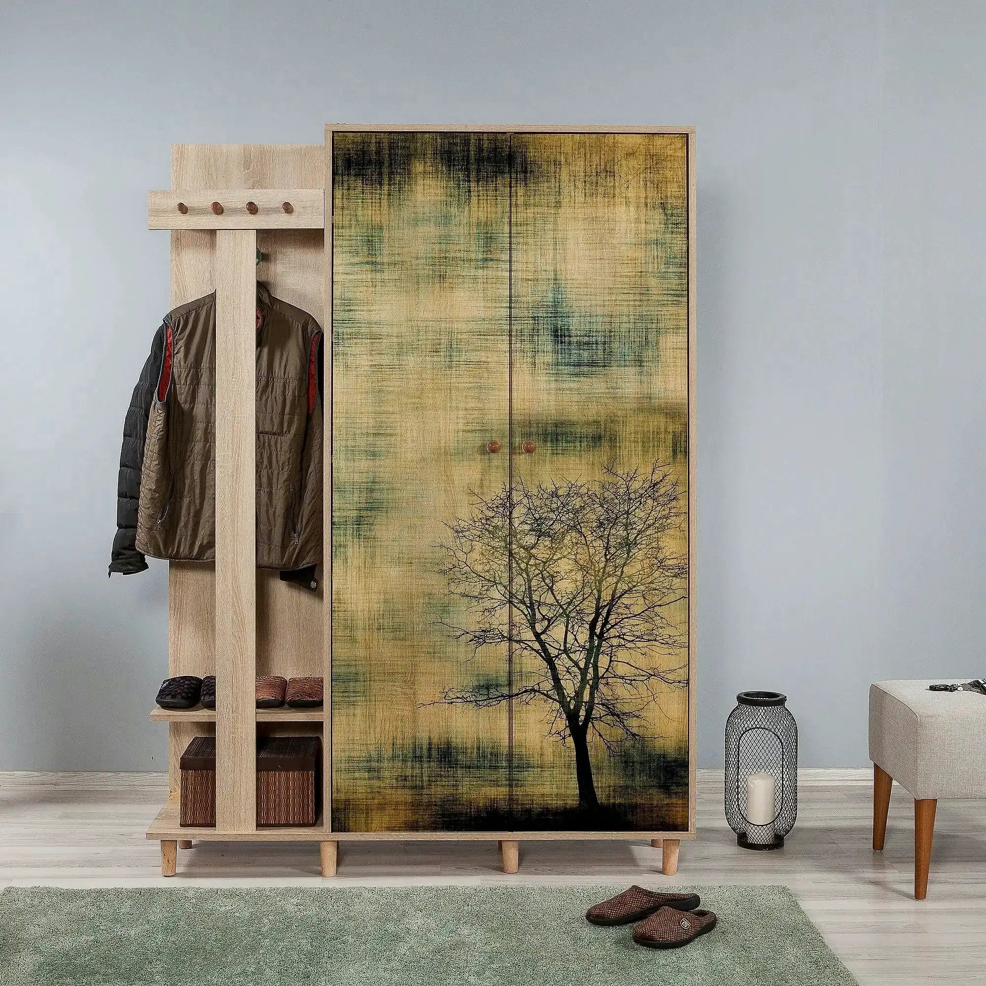 Dulap GARMANTO 135-729, stejar deschis cu imprimeu, PAL melaminat, cu 2 usi, 135x36x194 cm
