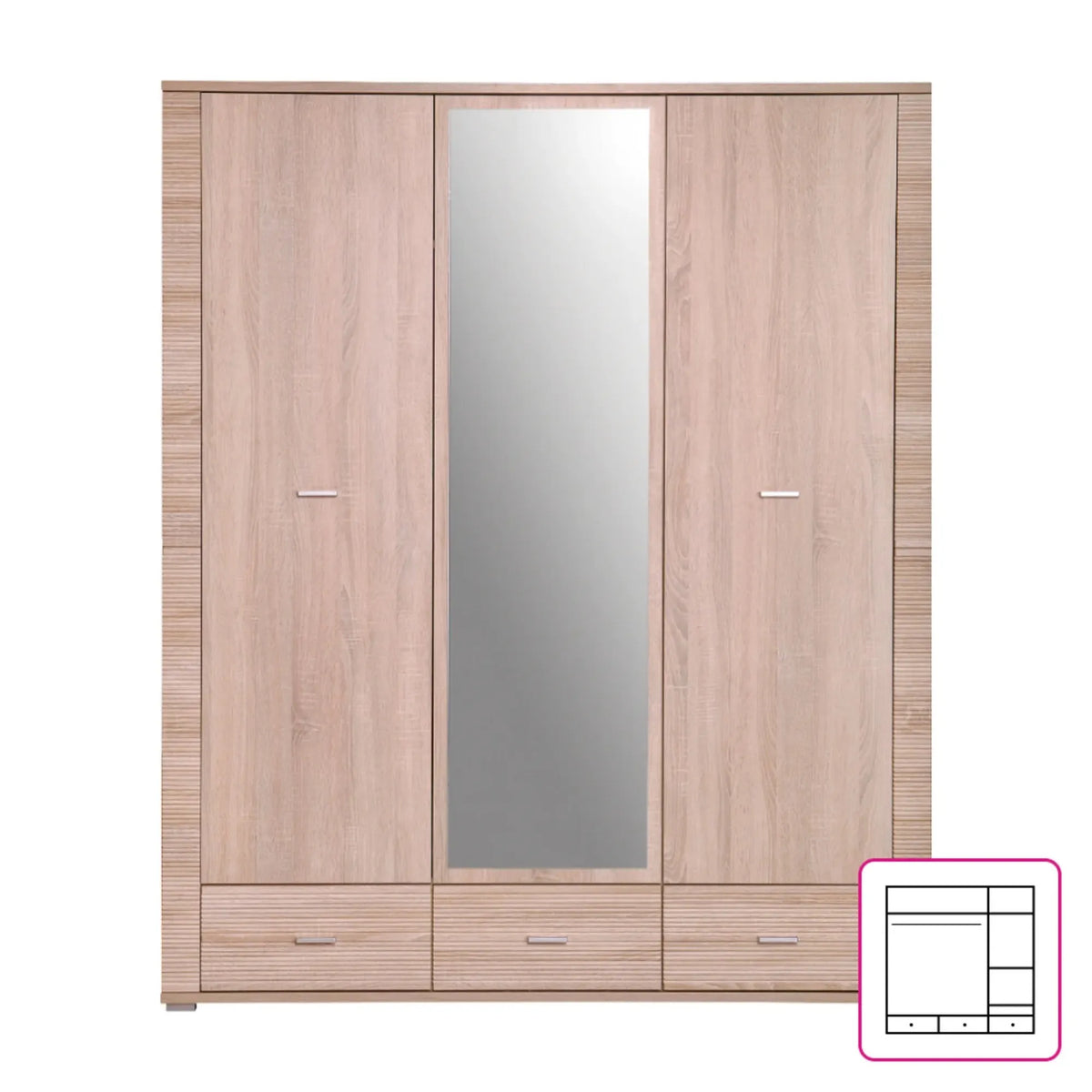 Dulap GRAND tip 2, stejar sonoma, PAL laminat, cu 3 usi si 3 sertare, 161x55x192 cm