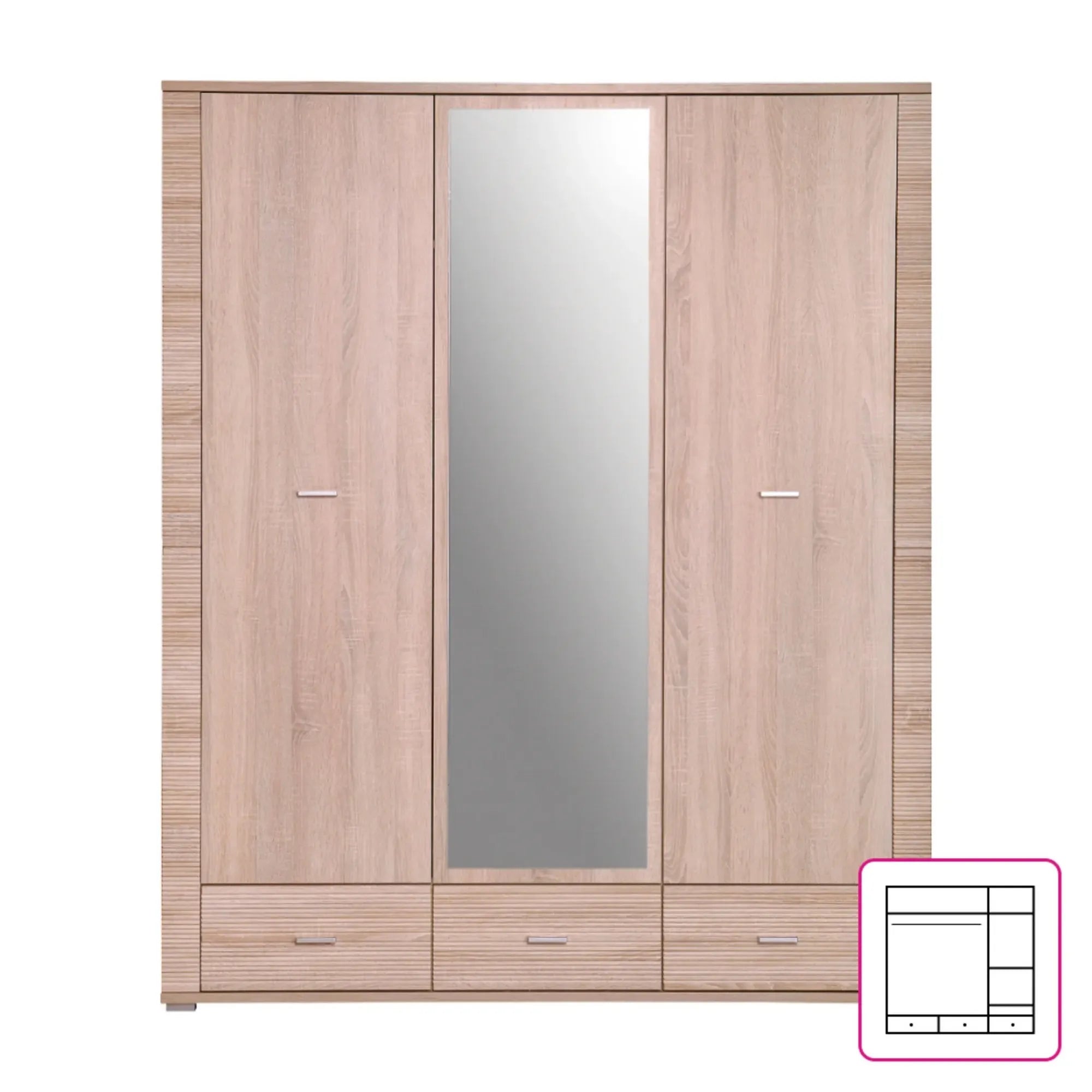 Dulap GRAND tip 2, stejar sonoma, PAL laminat, cu 3 usi si 3 sertare, 161x55x192 cm