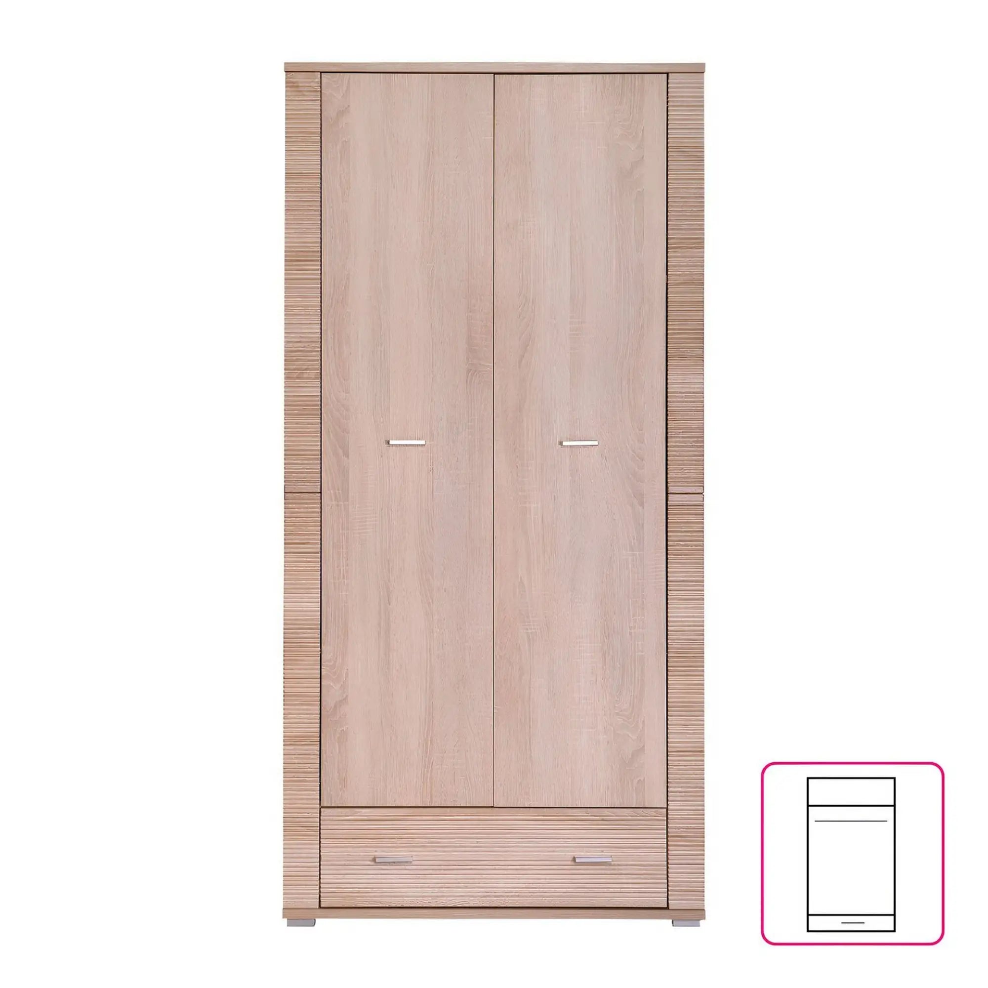 Dulap GRAND tip 3, stejar sonoma, PAL laminat, cu 2 usi si un sertar, 93x55x192 cm