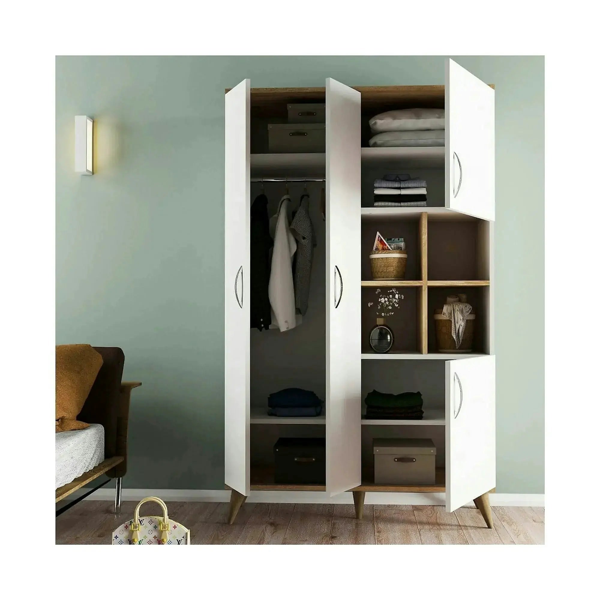 Dulap GRD0103, alb/stejar, PAL melaminat, cu 4 usi, 106x47x174 cm
