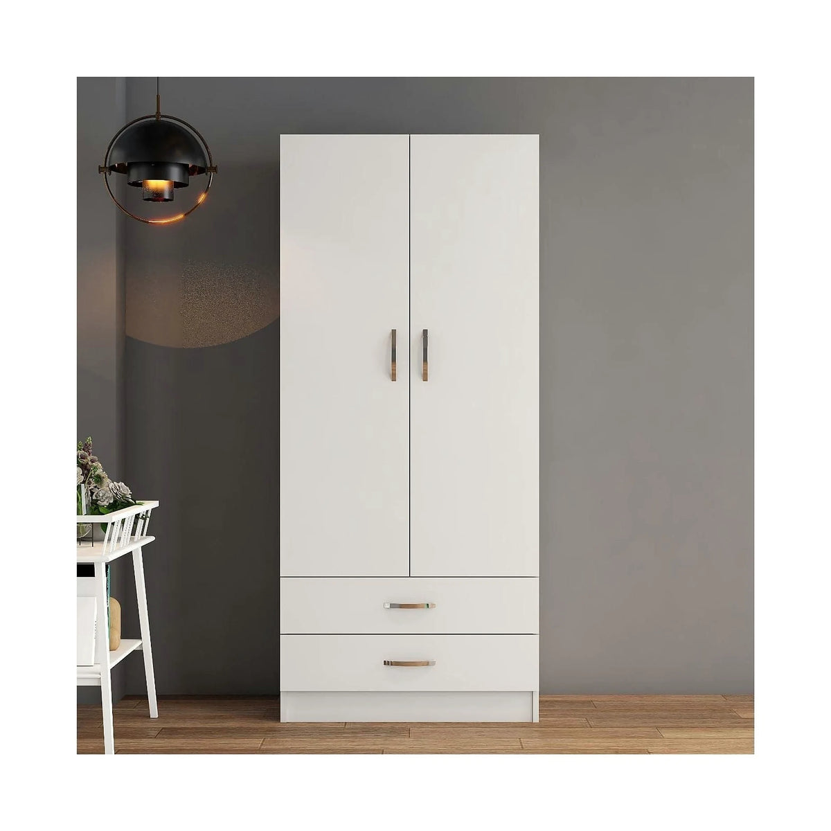 Dulap GRD0401, alb, PAL melaminat, cu 2 usi si 2 sertare, 80x47x182 cm
