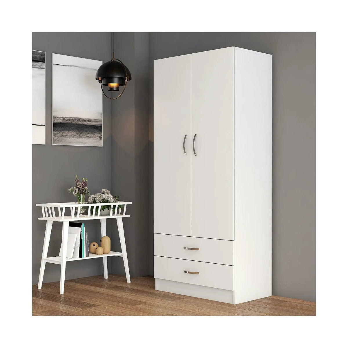 Dulap GRD0401, alb, PAL melaminat, cu 2 usi si 2 sertare, 80x47x182 cm