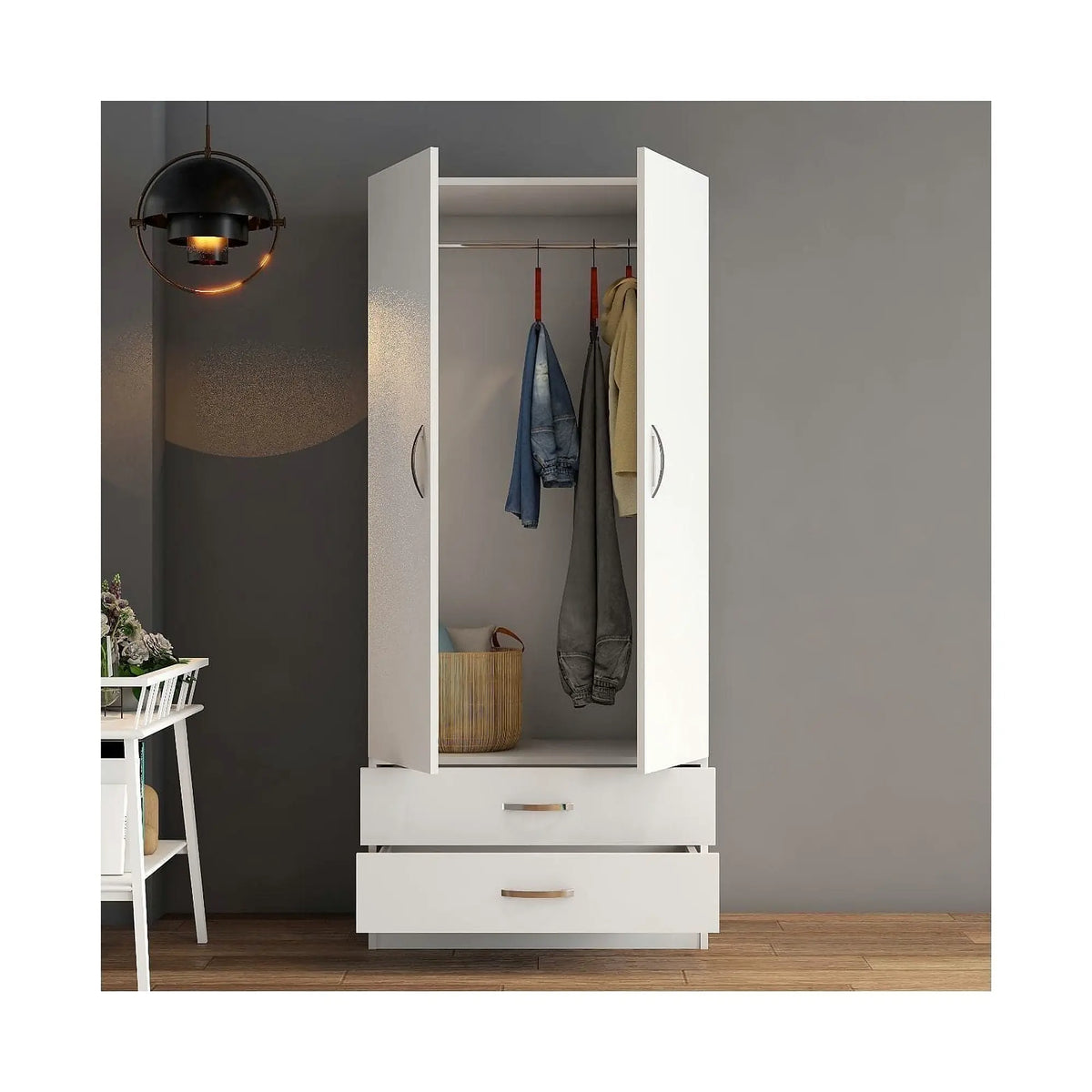 Dulap GRD0401, alb, PAL melaminat, cu 2 usi si 2 sertare, 80x47x182 cm