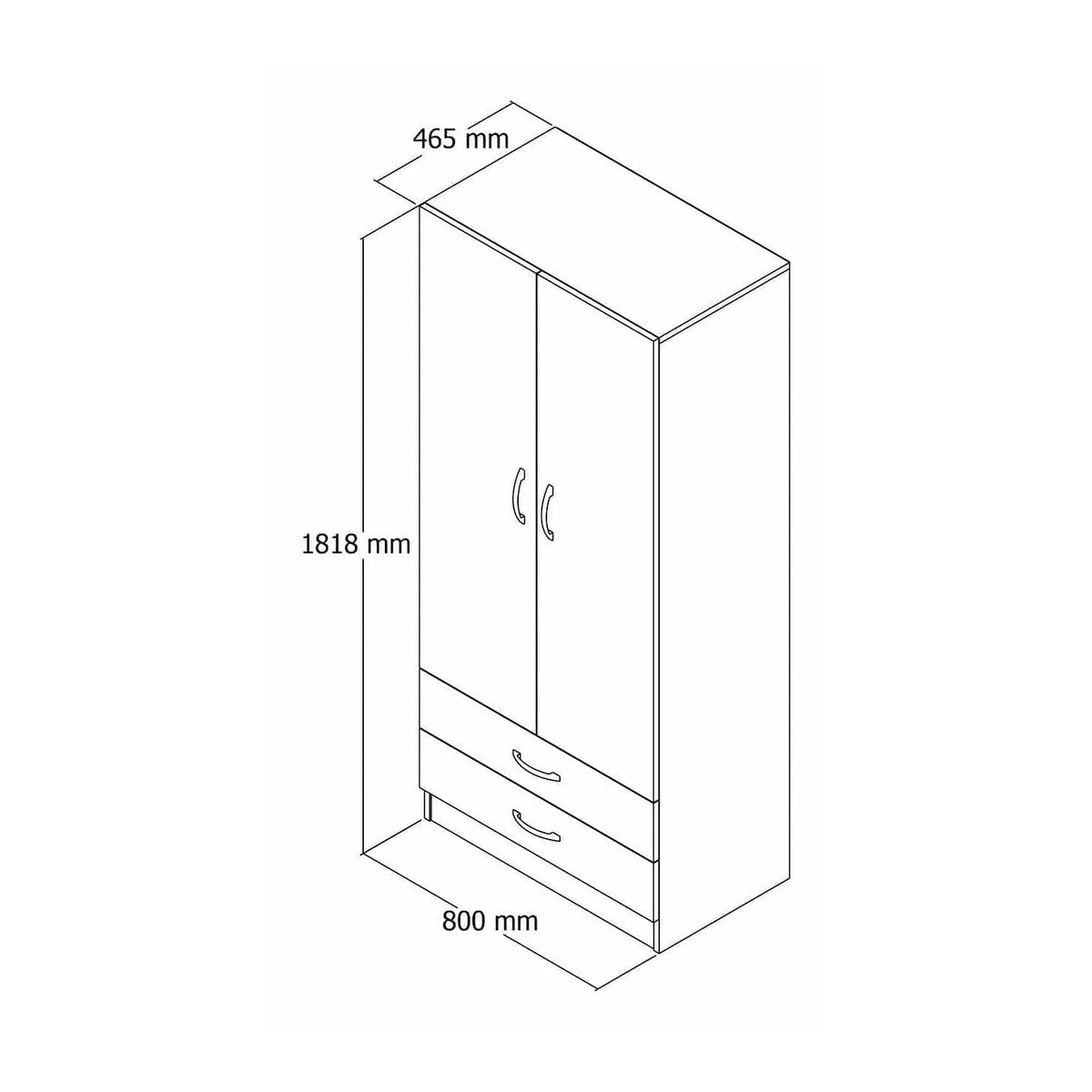 Dulap GRD0401, alb, PAL melaminat, cu 2 usi si 2 sertare, 80x47x182 cm