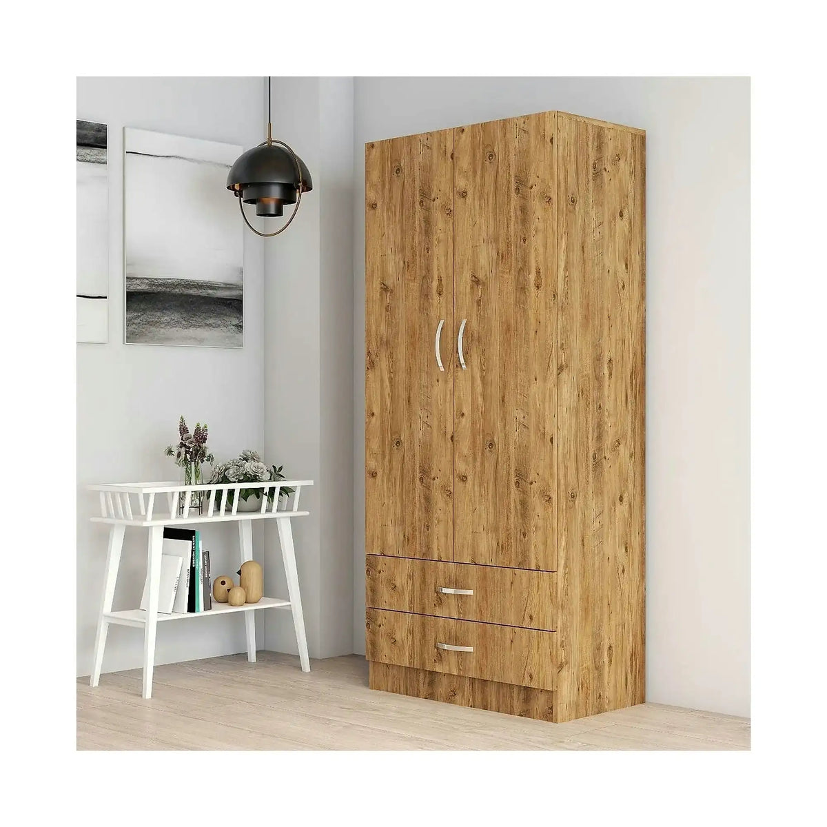 Dulap GRD0402, stejar, PAL melaminat, cu 2 usi si 2 sertare, 80x47x182 cm