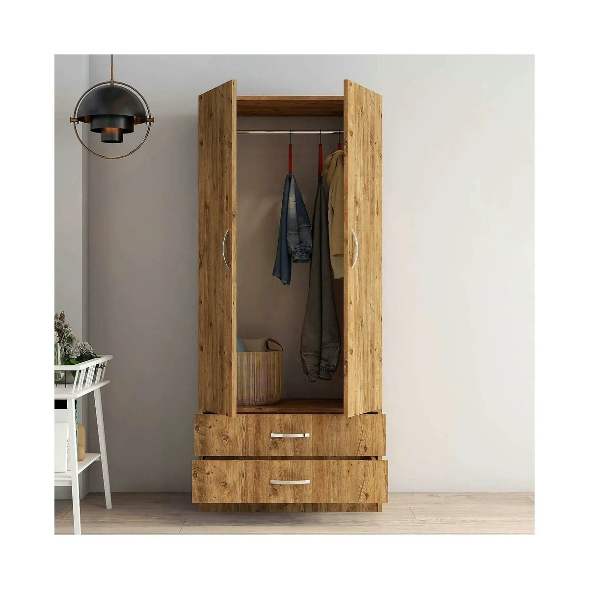 Dulap GRD0402, stejar, PAL melaminat, cu 2 usi si 2 sertare, 80x47x182 cm