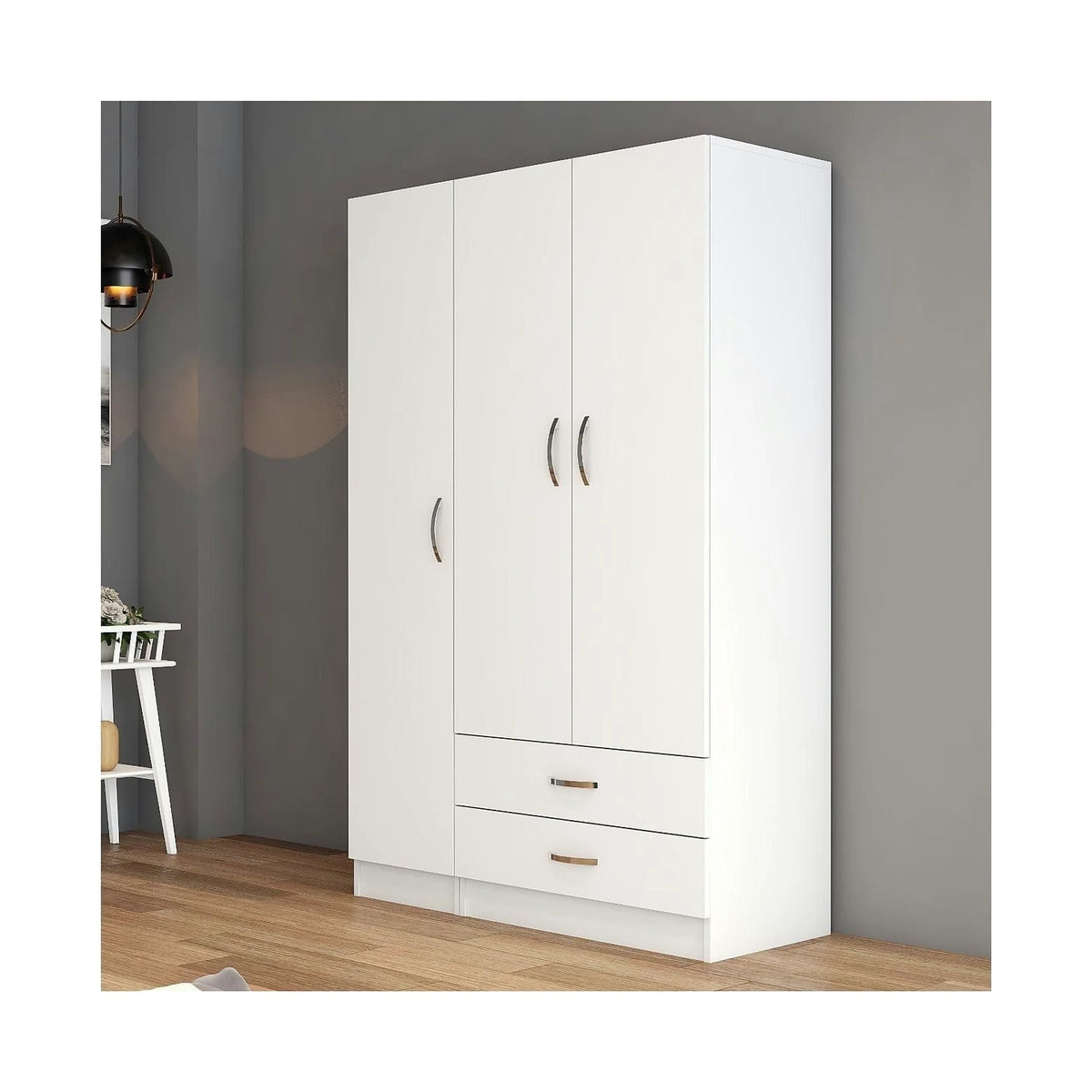 Dulap GRD0501, alb, PAL melaminat, cu 3 usi si 2 sertare, 120x47x182 cm