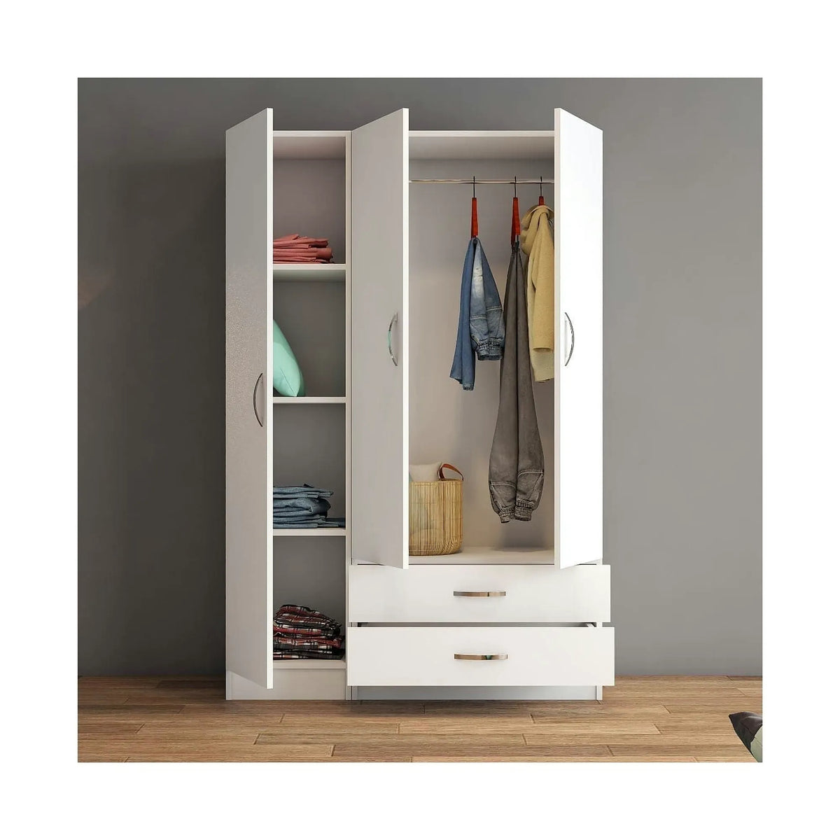 Dulap GRD0501, alb, PAL melaminat, cu 3 usi si 2 sertare, 120x47x182 cm