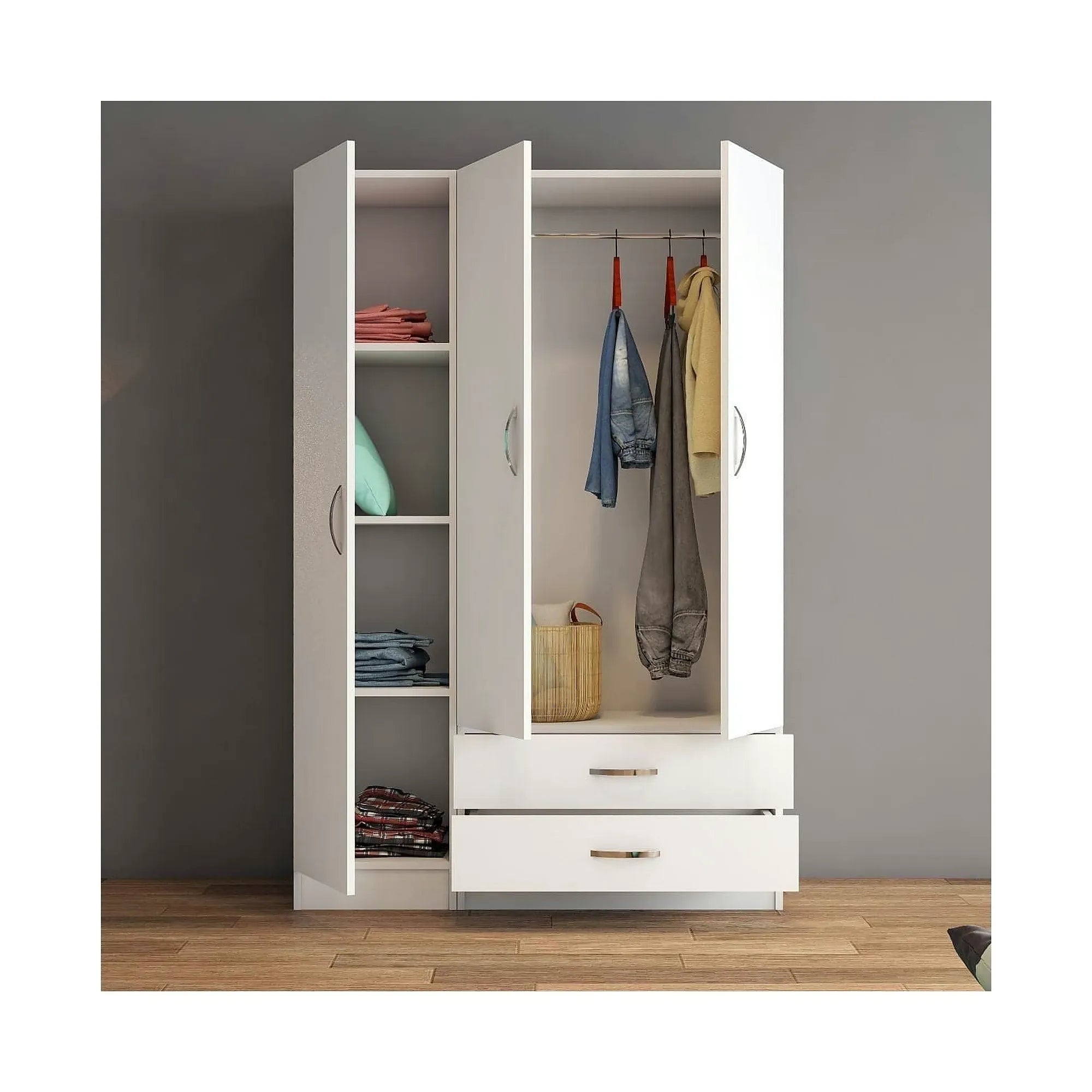 Dulap GRD0501, alb, PAL melaminat, cu 3 usi si 2 sertare, 120x47x182 cm