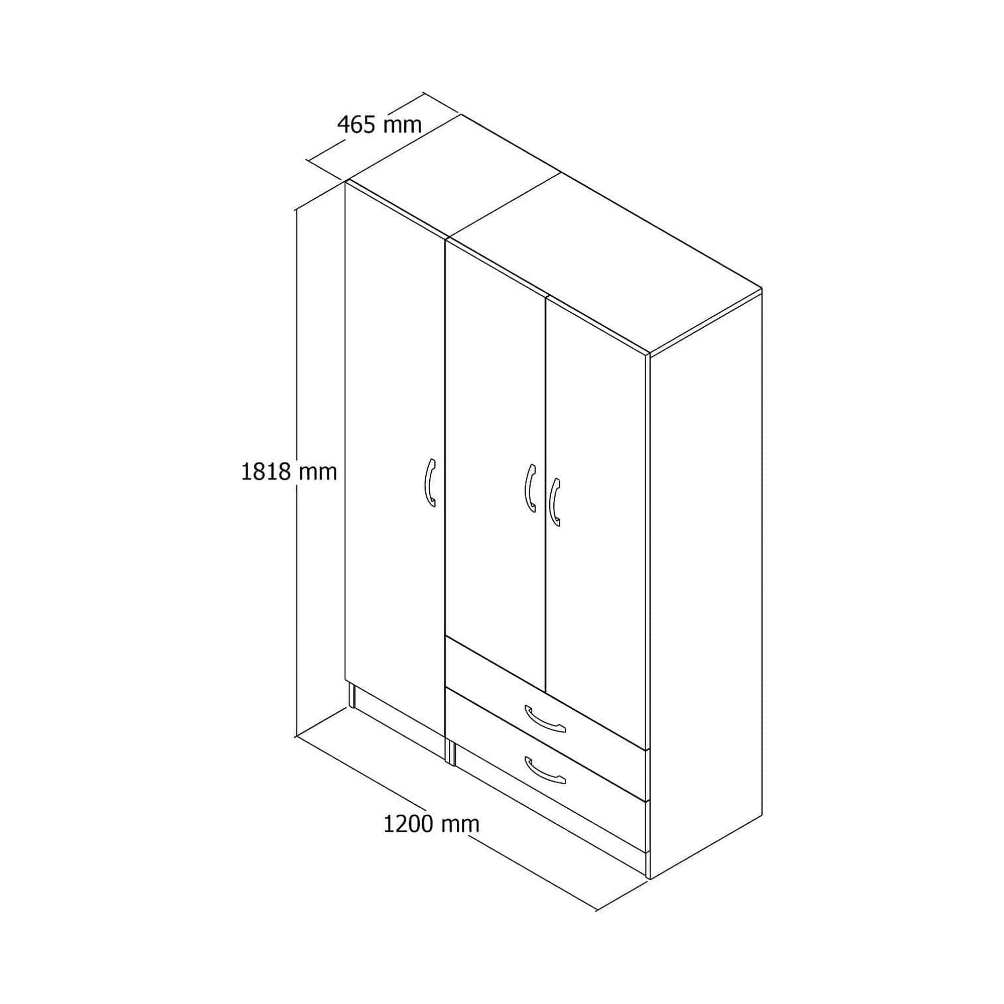 Dulap GRD0501, alb, PAL melaminat, cu 3 usi si 2 sertare, 120x47x182 cm