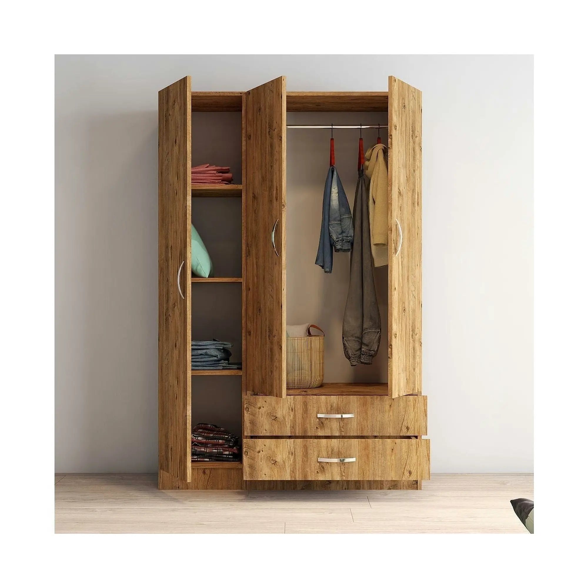 Dulap GRD0502, stejar, PAL melaminat, cu 3 usi si 2 sertare, 120x47x182 cm