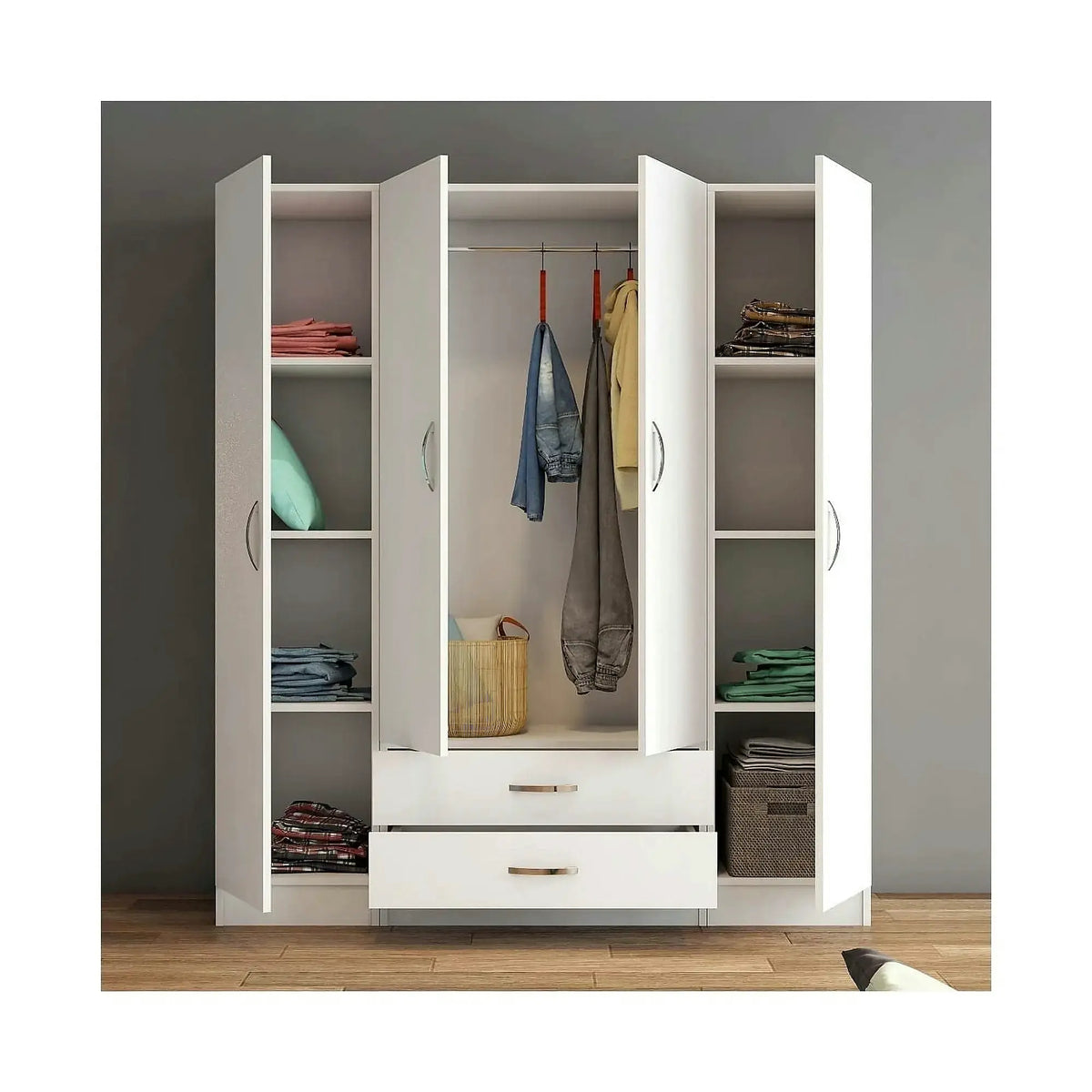 Dulap GRD0601, alb, PAL melaminat, cu 4 usi si 2 sertare, 160x47x182 cm