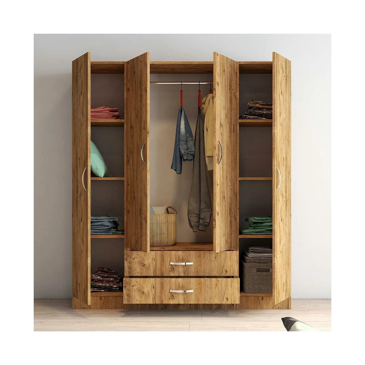 Dulap GRD0602, stejar, PAL melaminat, cu 4 usi si 2 sertare, 160x47x182 cm